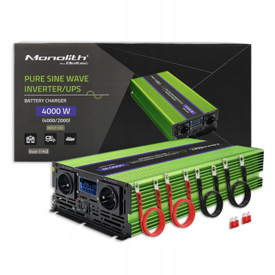 Qoltec Przetwornica Monolith ładowanie baterii UPS 2000W 4000W 12V/230V |Cz