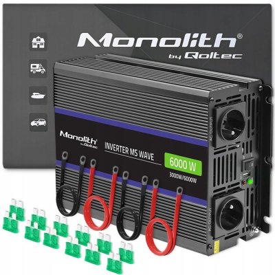 Qoltec Przetwornica Monolith 6000 MS Wave 12V na 230V 3000/6000W USB