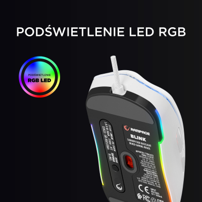 Rampage BLINK myszka gamingowa przewodowa USB, 12800 DPI, RGB, biała