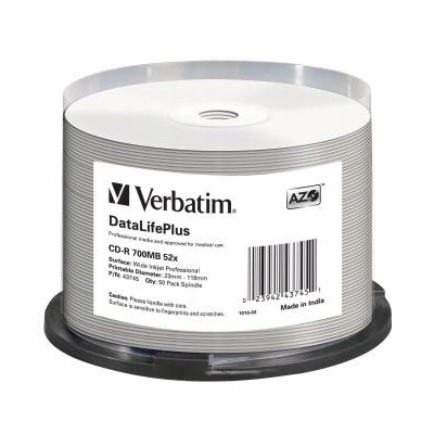 Verbatim CD-R DataLifePlus Wide Inkjet Printable 50-pack 700MB 52X 80min.