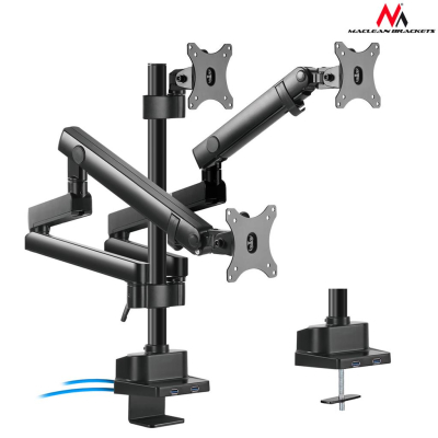 Maclean Uchwyt biurkowy 3 monitory VESA 75x75 100x100 17-27