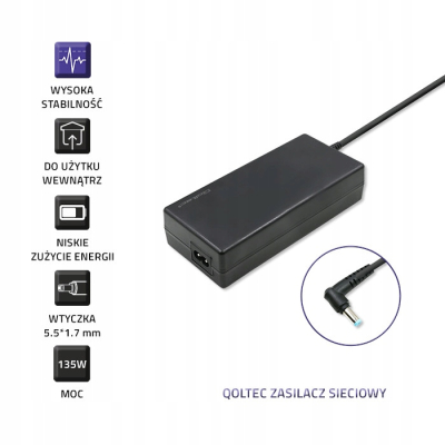 Qoltec Zasilacz do Acer 135W 19V 7.1A 5.5*1.7 +kabel zasilający