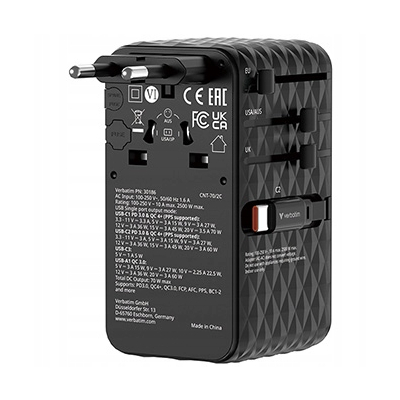 Verbatim Uniwersalny adapter podróżny GaN III Charge USB-C USB-A 70 W 30186