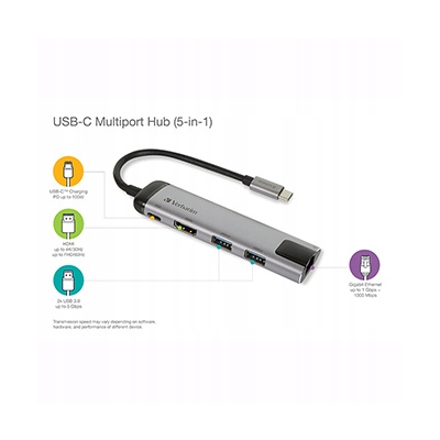 Verbatim USB (3.1) hub 5-port długość przewodu 15cm adapter USB C