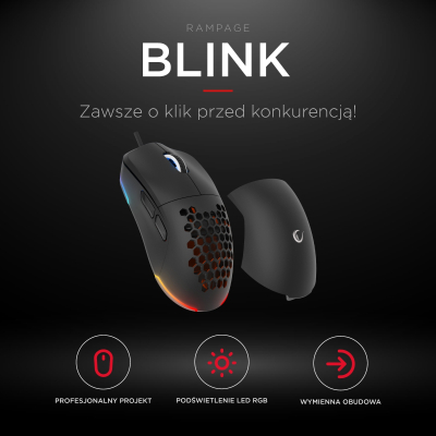Rampage BLINK myszka gamingowa przewodowa USB, 12800 DPI, RGB, czarna