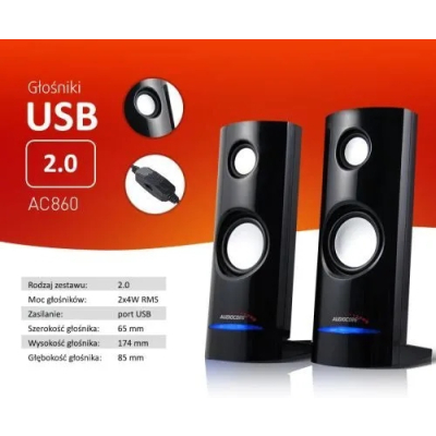 GŁOŚNIKI KOMPUTEROWE 2.0 USB MINIJACK do KOMPUTERA LAPTOPA AUDIOCORE AC860