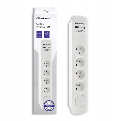 Qoltec Listwa antyprzepięciowa 4 gniazda 2 x USB 1.8m | Biała