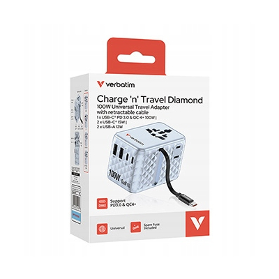 Verbatim, Adapter podróżny ChargeNTravel GaN III USB-C USB-A 100 W 30192