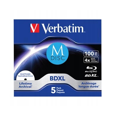 Verbatim MDISC, Lifetime archival BDXL, 100GB, jewel box, 43834, 4x, 5-pack