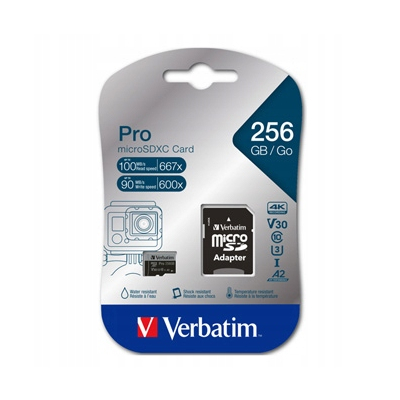 Verbatim karta MicroSD 256GB micro SDXC UHS 3 (U3) z adapterm