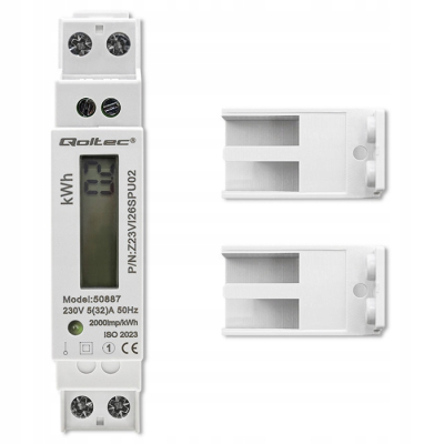 Qoltec Jednofazowy miernik zużycia energii szynę DIN 230V LCD 50887