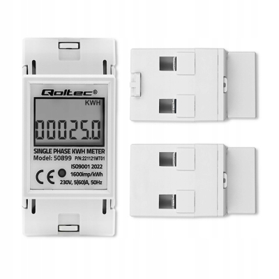 Qoltec Jednofazowy licznik zużycia energii na szynę DIN 230V LCD 2P