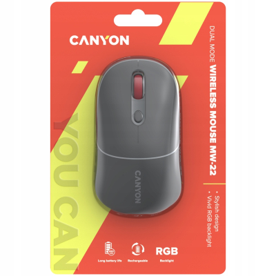 CANYON Mysz bezprzewodowa MW-22 2w1 RGB Szara