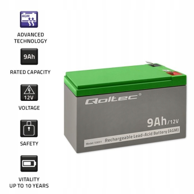 Qoltec Akumulator żelowy 12V 9Ah max.90A AGM