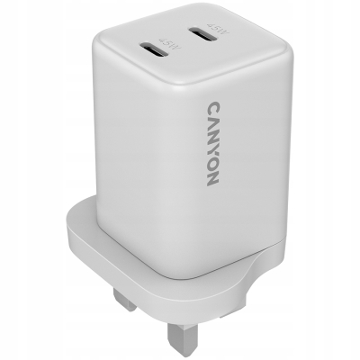 CANYON Ładowarka sieciowa CU65ACC GaN 65W 2xPD 1xQC UK Biała