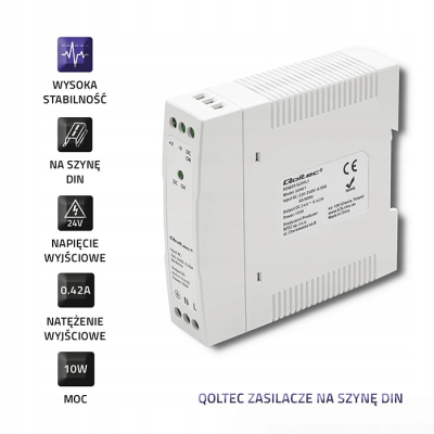 Qoltec Zasilacz na szynę DIN 10W 24V 0.42A Biały Slim