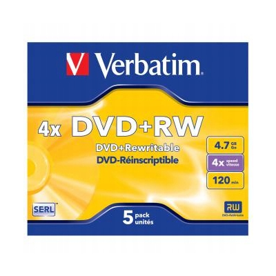 Verbatim DVD+RW 4.7GB 4x jewel box 5-pack bez możliwości nadruku 12cm