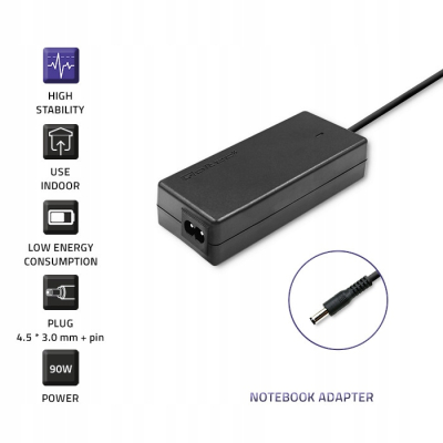 Qoltec Zasilacz do Dell 90W 19.5V 4.62A 4.5*3.0+pin +kabel 51516