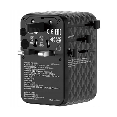 Verbatim Adapter podróżny ChargeNTravel USB-C USB-A czarna 100 W 30191