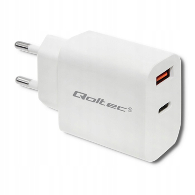 Qoltec Ładowarka sieciowa 18W 5-12V 1.5-3A USB typ C PD USB QC 3.0 Biała