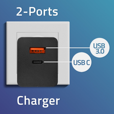 Qoltec Ładowarka GaN POWER PRO 1xUSB-C 1xUSB 100W 5-20V 1.5-5A PD Czarna