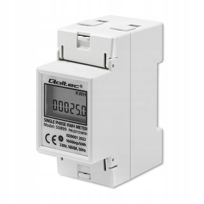 Qoltec Jednofazowy licznik zużycia energii na szynę DIN 230V LCD 2P