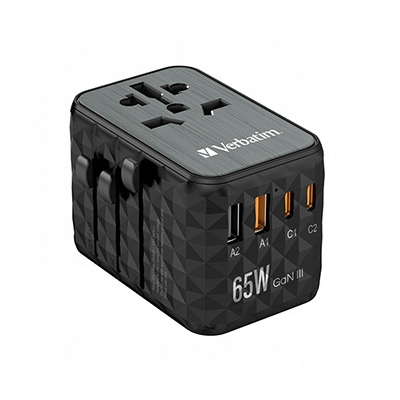Verbatim Adapter podróżny 65 W GaN III 2x USB-C PD QC 4+ 2x USB-A, czarna