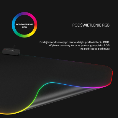 Rampage MP-24 podkładka gamingowa pod klawiaturę i mysz 30x80cm, RGB czarna