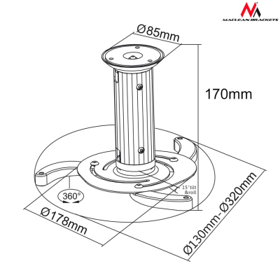 Uchwyt sufitowy do projektora  MC-515 S 80-170mm 10kg SKLEP KOZIENICE RADOM