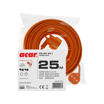 PRZEDŁUŻACZ OGRODOWY ACAR 2x1 250V/10A 25M pomarańczowy M01884