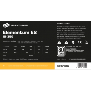 SilentiumPC Elementum E2 SI 350W 80Plus EU SPC196 SKLEP KOZIENICE RADOM