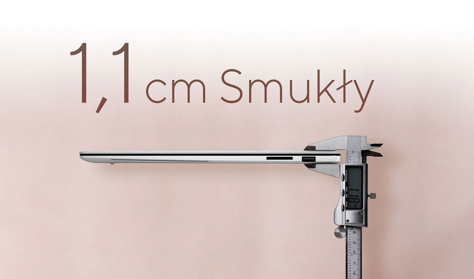 11,1 cm Smukły. Suwmiarka z pomiarem grubości laptopa
