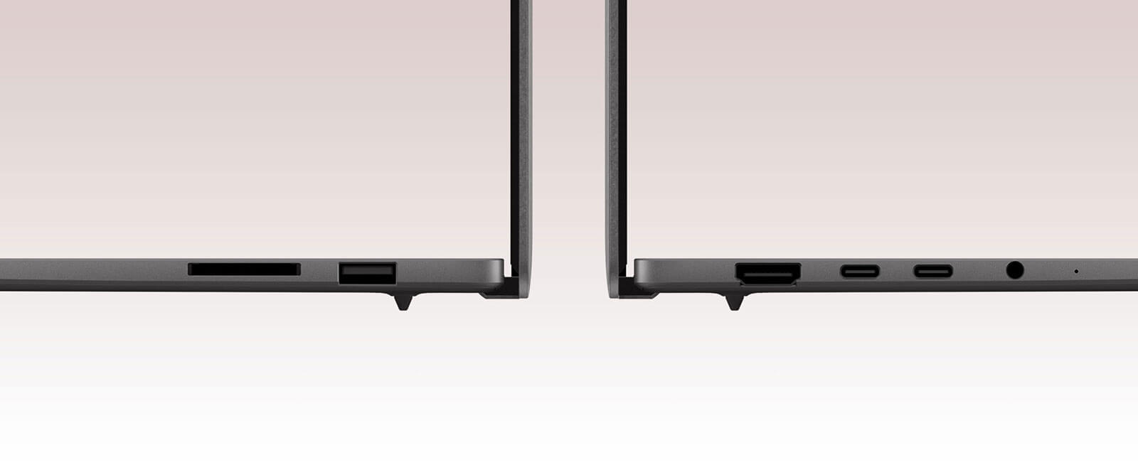 Obie strony Zenbook S16 w celu zademonstrowania portów wejścia/wyjścia.